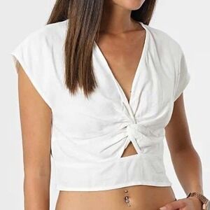 Vera Moda Linen Wrap Crop Top Snow White SMALL NWT